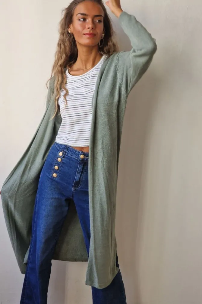 Chaqueta larga de punto color verde