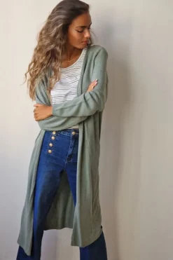 Chaqueta larga de punto color verde