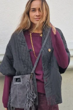 Chaqueta acolchada con botón gris