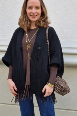 Chaqueta acolchada con botón negra
