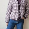 Chaqueta acolchada de cuadros de vichy berenjena