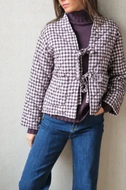 Chaqueta acolchada de cuadros de vichy berenjena