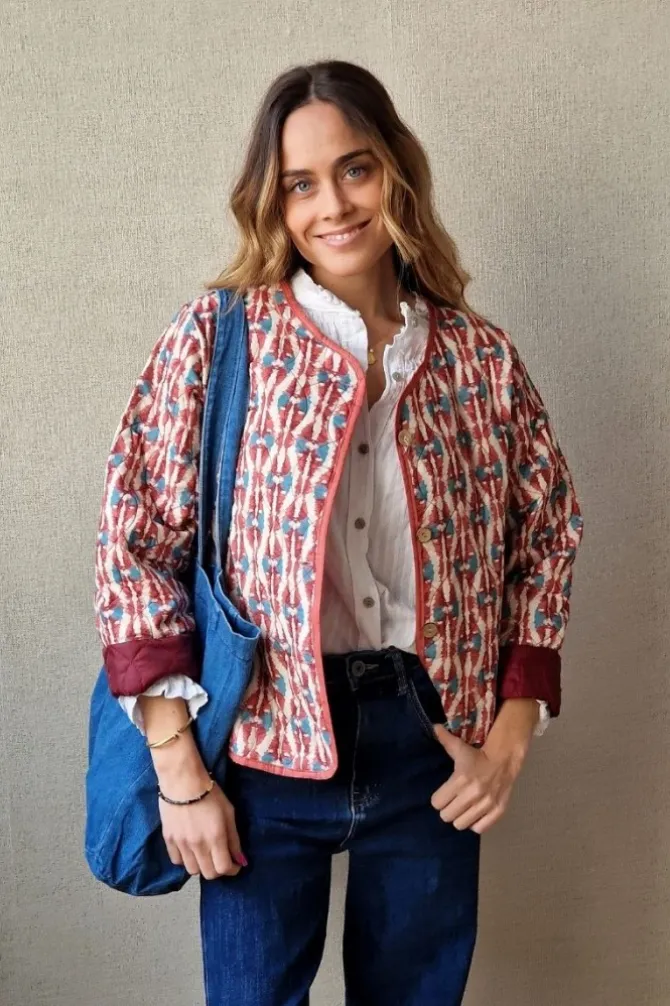 Chaqueta acolchada ikat rosa