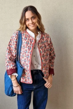 Chaqueta acolchada ikat rosa