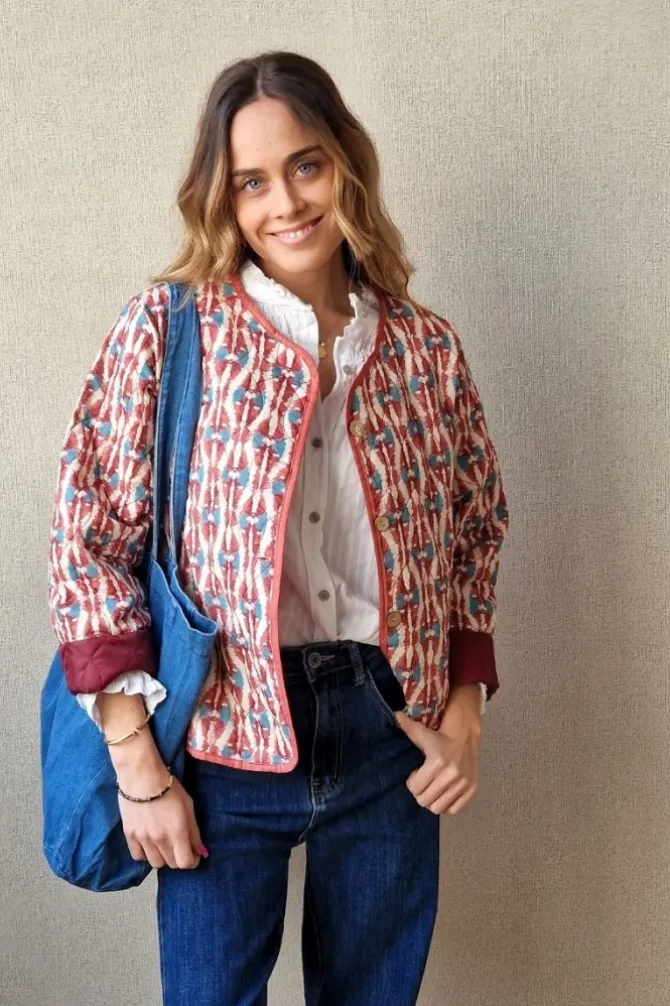Chaqueta acolchada ikat rosa
