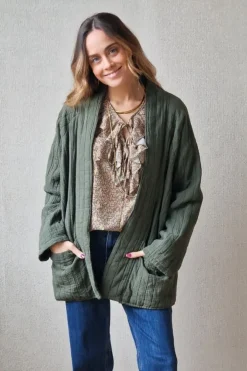 Chaqueta acolchada tipo bambula verde militar