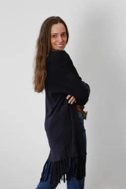 Chaqueta con flecos en la parte inferior azul marino