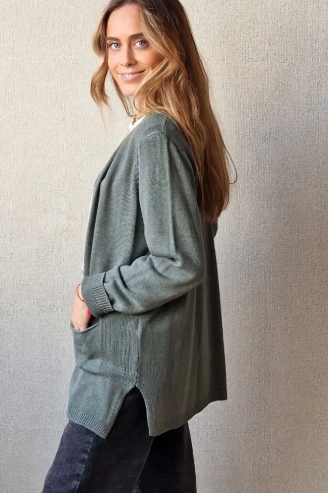 Chaqueta de punto con bolsillos verde militar