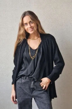 Chaqueta de punto de canalé con brillos negra
