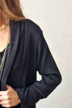 Chaqueta de punto de canalé con brillos negra