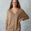Chaqueta de punto fino con lurex camel