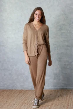 Chaqueta de punto fino con lurex camel