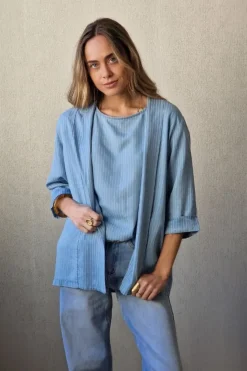Chaqueta denim tipo kimono azul