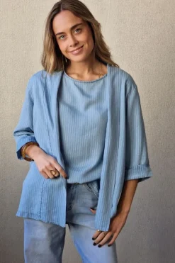 Chaqueta denim tipo kimono azul