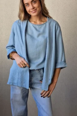 Chaqueta denim tipo kimono azul
