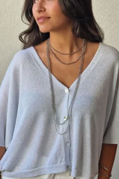 Chaqueta media manga lurex blanca