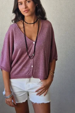 Chaqueta media manga lurex lila