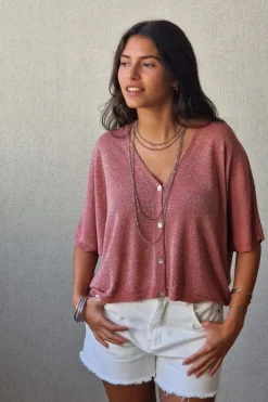 Chaqueta media manga lurex rosa