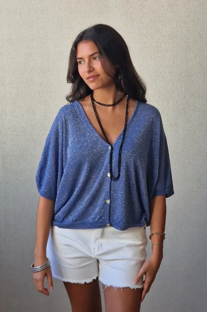 Chaqueta media manga lurex azul