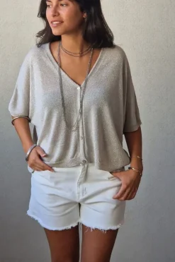 Chaqueta media manga lurex beige