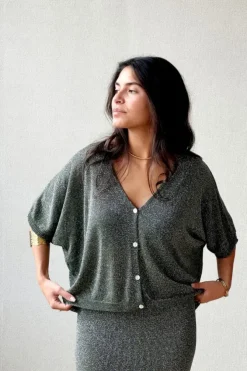 Chaqueta media manga lurex verde
