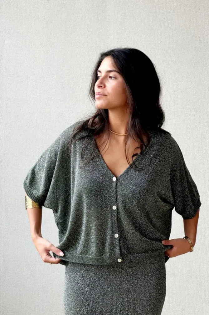 Chaqueta media manga lurex verde