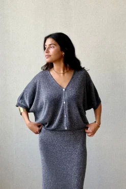 Chaqueta media manga lurex gris ocuro