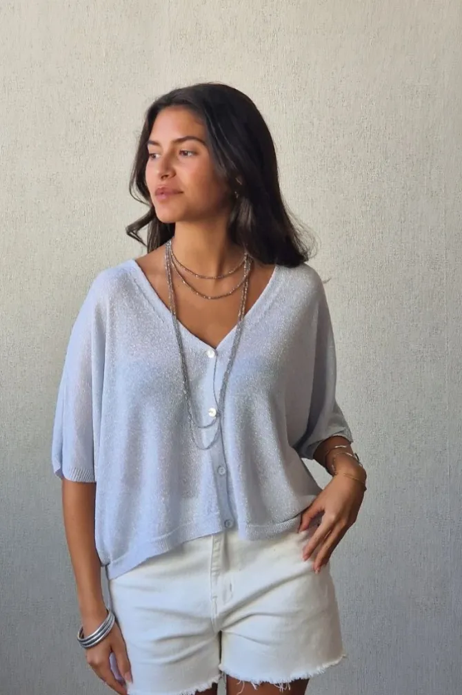 Chaqueta media manga lurex blanca
