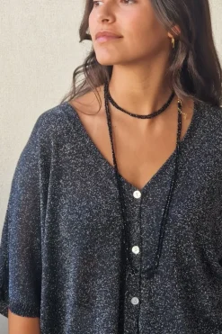 Chaqueta media manga lurex negra