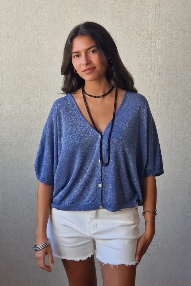Chaqueta media manga lurex azul