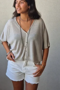 Chaqueta media manga lurex beige