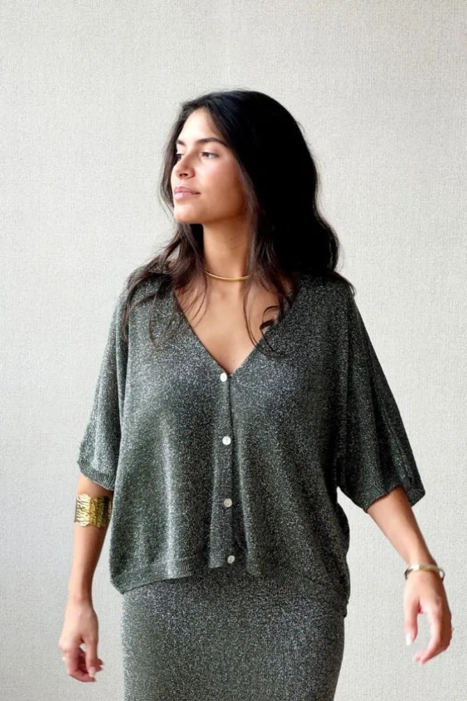 Chaqueta media manga lurex verde