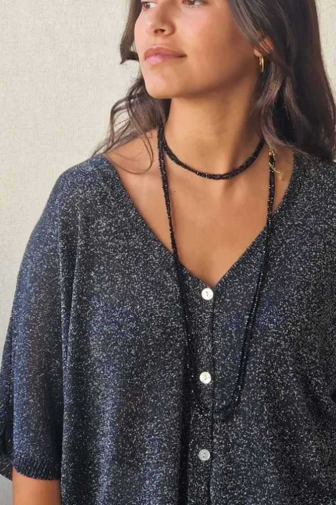 Chaqueta media manga lurex negra