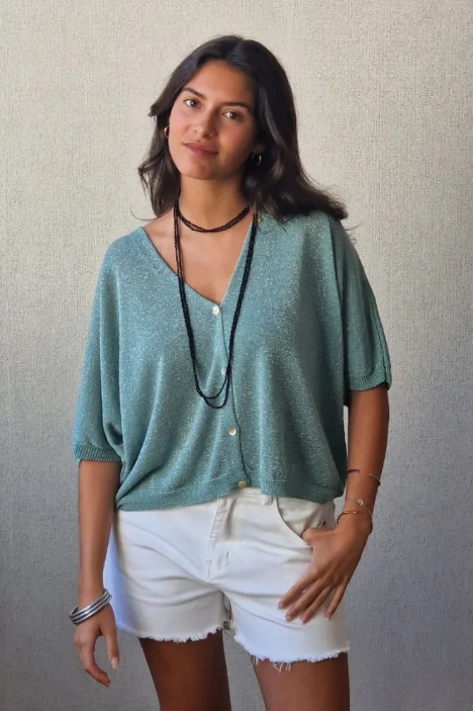 Chaqueta media manga lurex verde