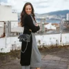 Chaqueta oversize larga de mujer con manga francesa negra