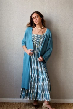 Chaqueta oversize larga de mujer con manga francesa verde