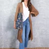 Chaqueta oversize larga de mujer con manga francesa camel