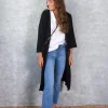 Chaqueta oversize larga de mujer con manga francesa negra