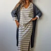 Chaqueta oversize larga de mujer con manga francesa gris
