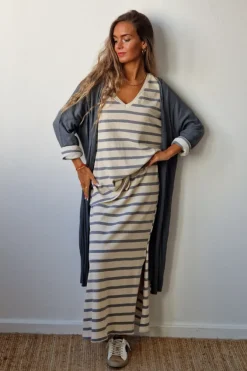 Chaqueta oversize larga de mujer con manga francesa gris