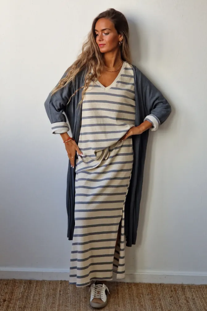 Chaqueta oversize larga de mujer con manga francesa gris