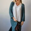 Chaqueta oversize larga de mujer con manga francesa verde
