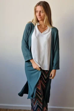 Chaqueta oversize larga de mujer con manga francesa verde