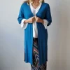 Chaqueta oversize larga de mujer con manga francesa azul petróleo
