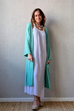 Chaqueta oversize larga de mujer con manga francesa verde mint