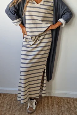 Chaqueta oversize larga de mujer con manga francesa gris