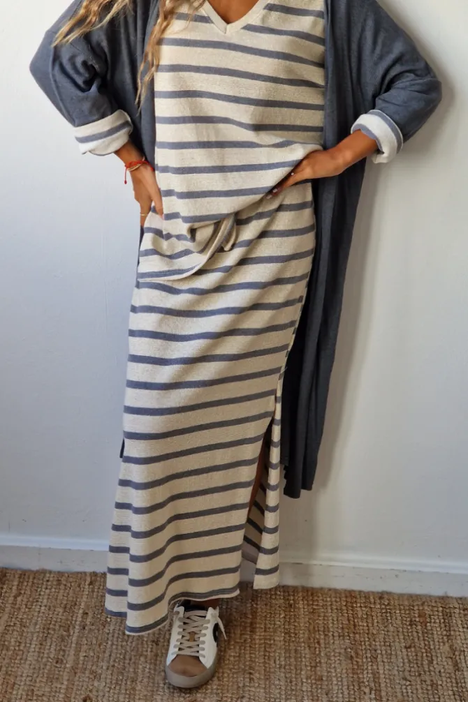 Chaqueta oversize larga de mujer con manga francesa gris