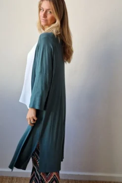 Chaqueta oversize larga de mujer con manga francesa verde