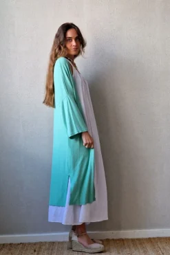 Chaqueta oversize larga de mujer con manga francesa verde mint