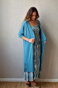 Chaqueta oversize larga de mujer con manga francesa verde